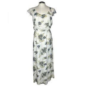 Joie ‘Astilbe’ 100% Silk Floral Flutter Cinch Waist Maxi Dress Size S